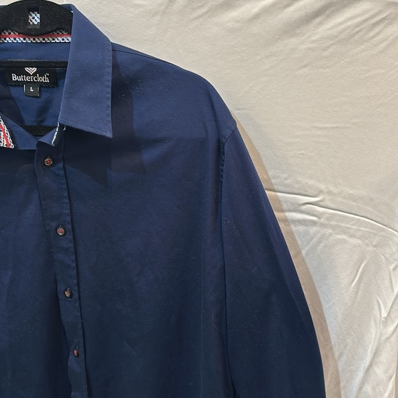 Buttercloth Men’s Dark Blue Button Down Shirt, Size Large - Picture 3 of 5